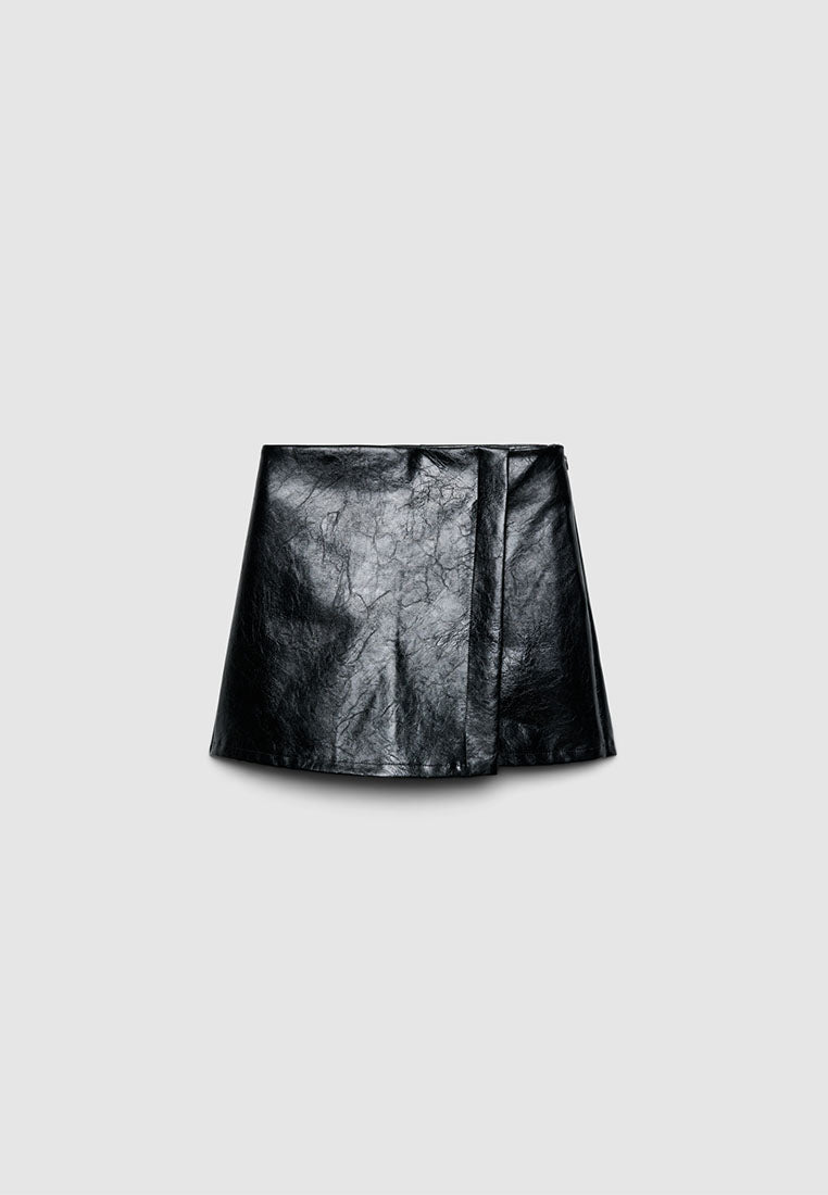 Women's Asymmetric mini skort in faux leather