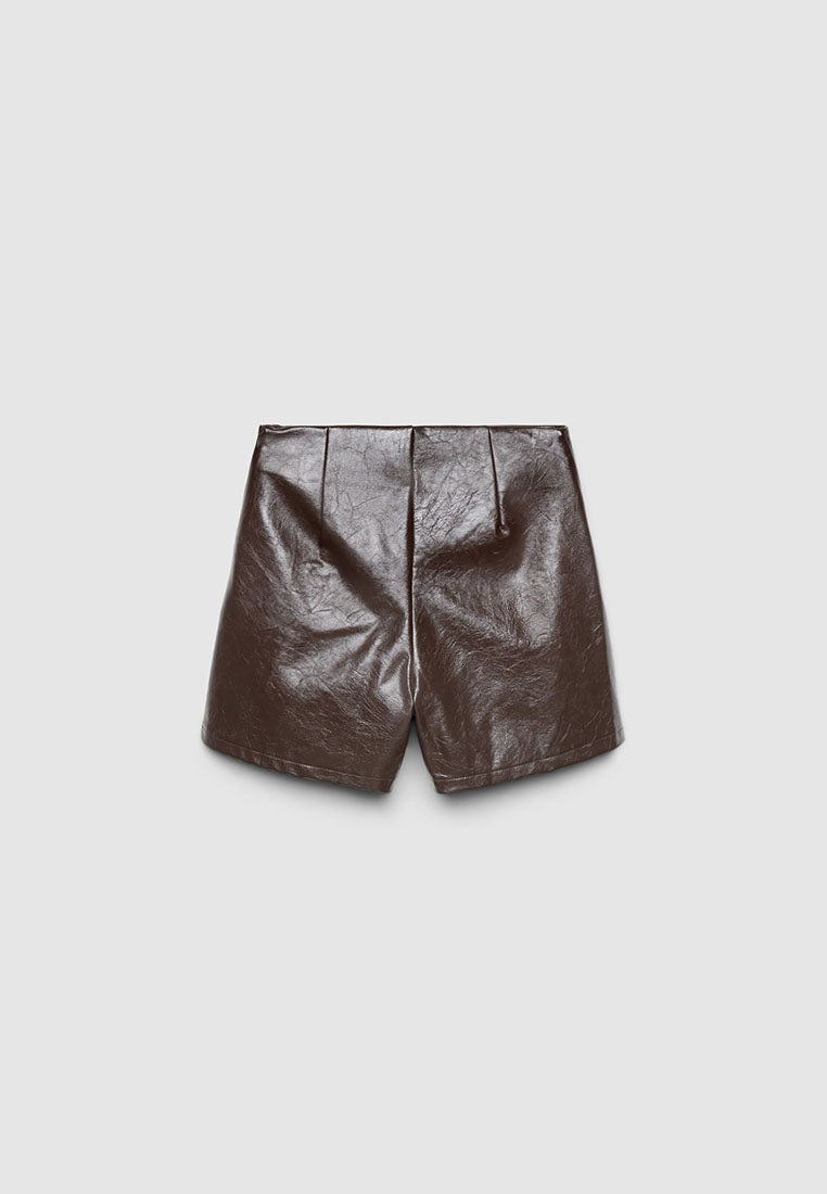 Women's Asymmetric mini skort in faux leather