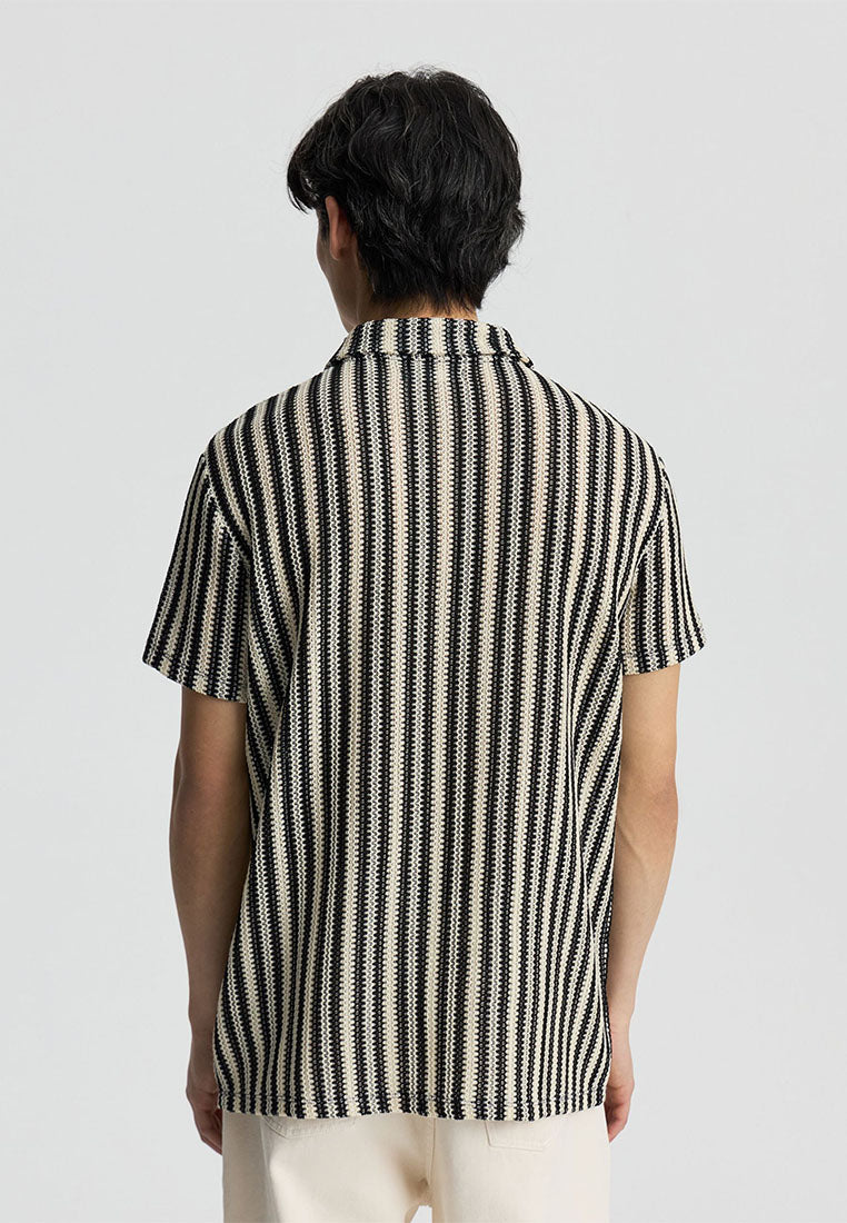 Men's Striped Crochet Polo T-Shirt