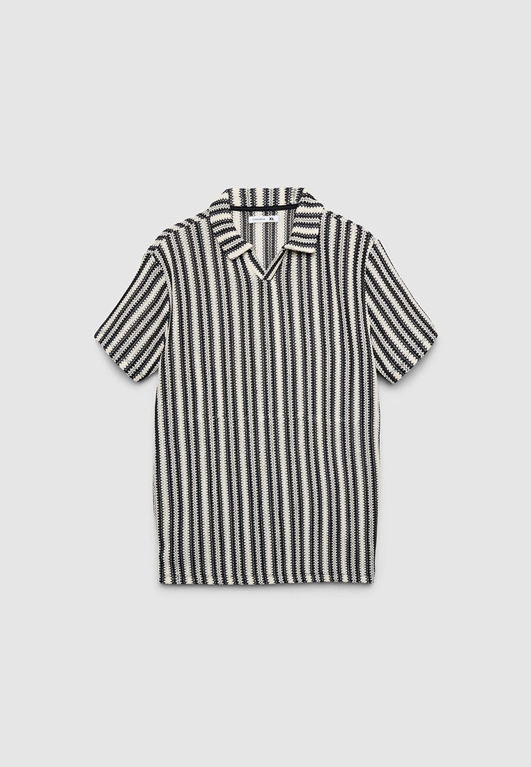 Men's Striped Crochet Polo T-Shirt