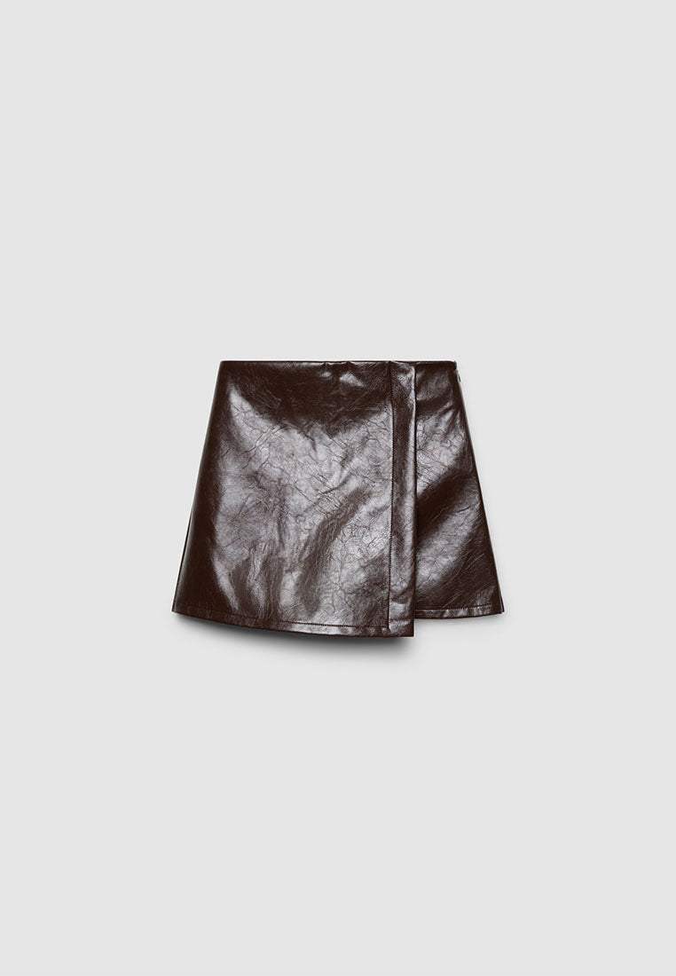 Women's Asymmetric mini skort in faux leather