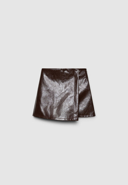 Women's Asymmetric mini skort in faux leather