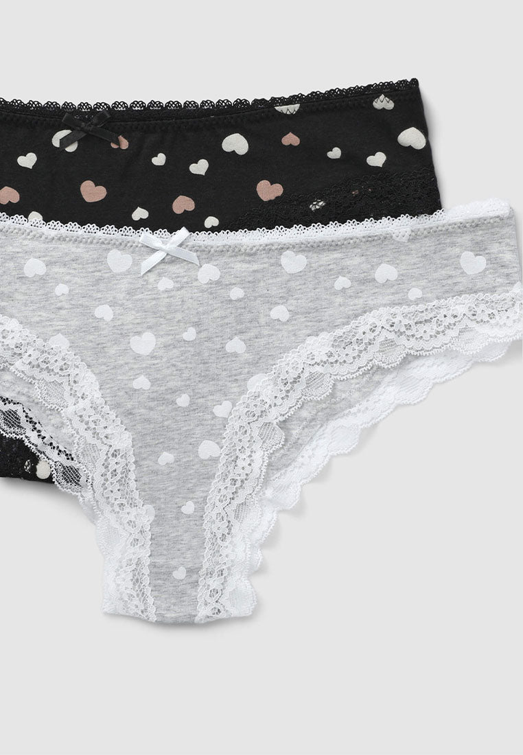 Women's Heart Print Lace-Trimmed Brazilian Slip