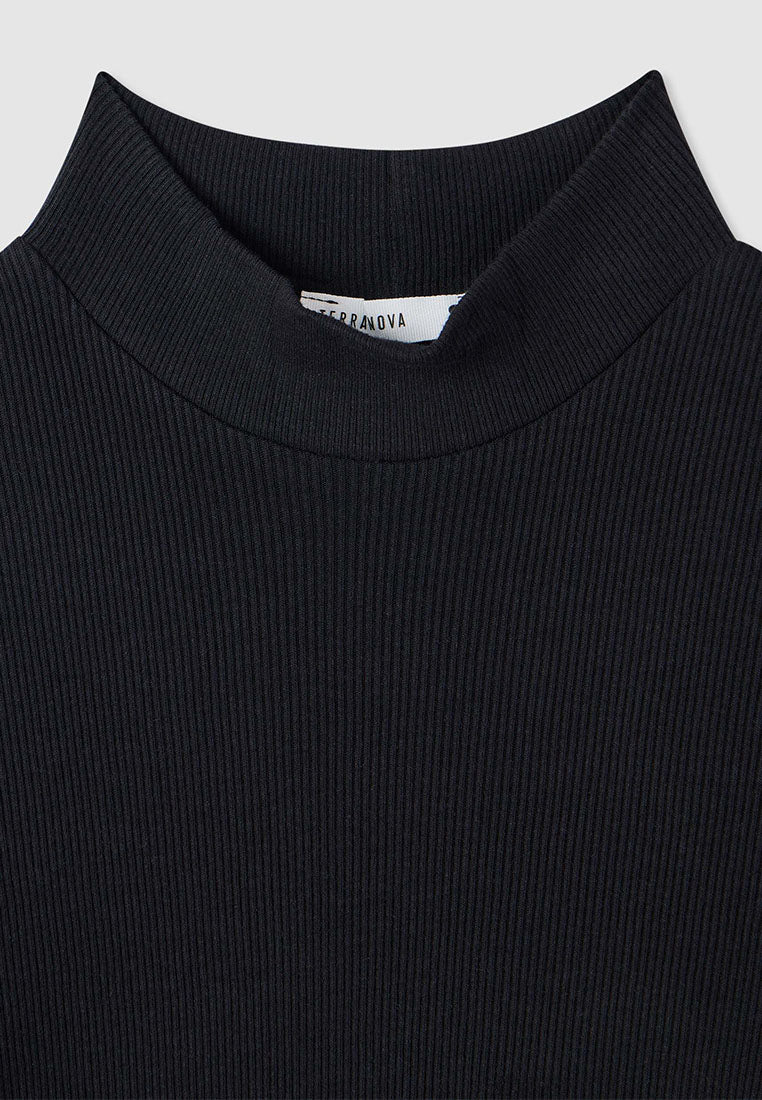 Women's Ribbed T-shirt with mock neck collar