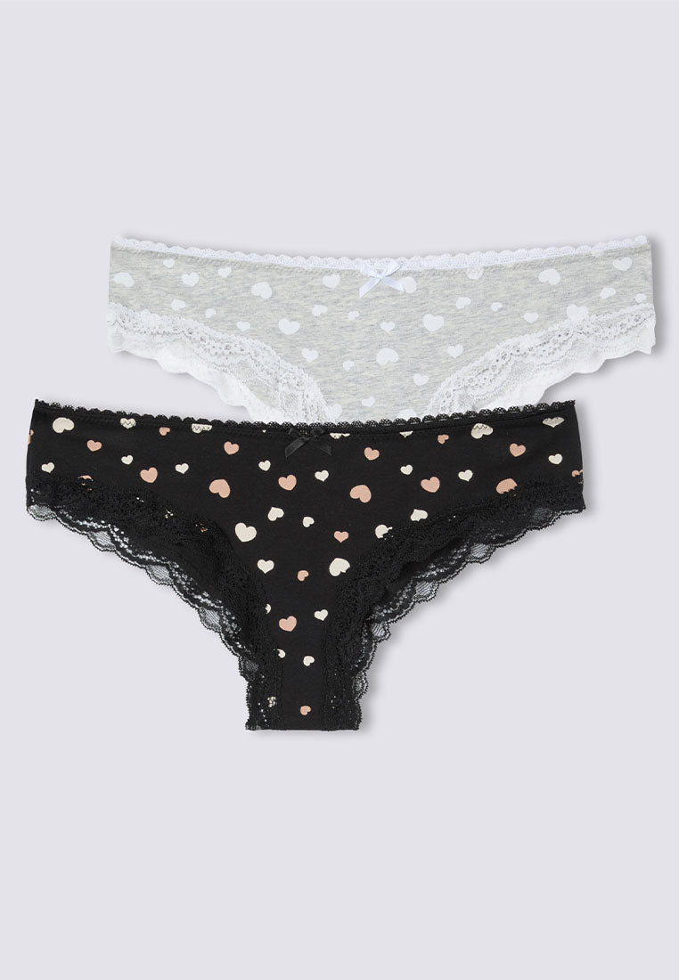 Women's Heart Print Lace-Trimmed Brazilian Slip