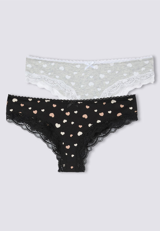 Women's Heart Print Lace-Trimmed Brazilian Slip