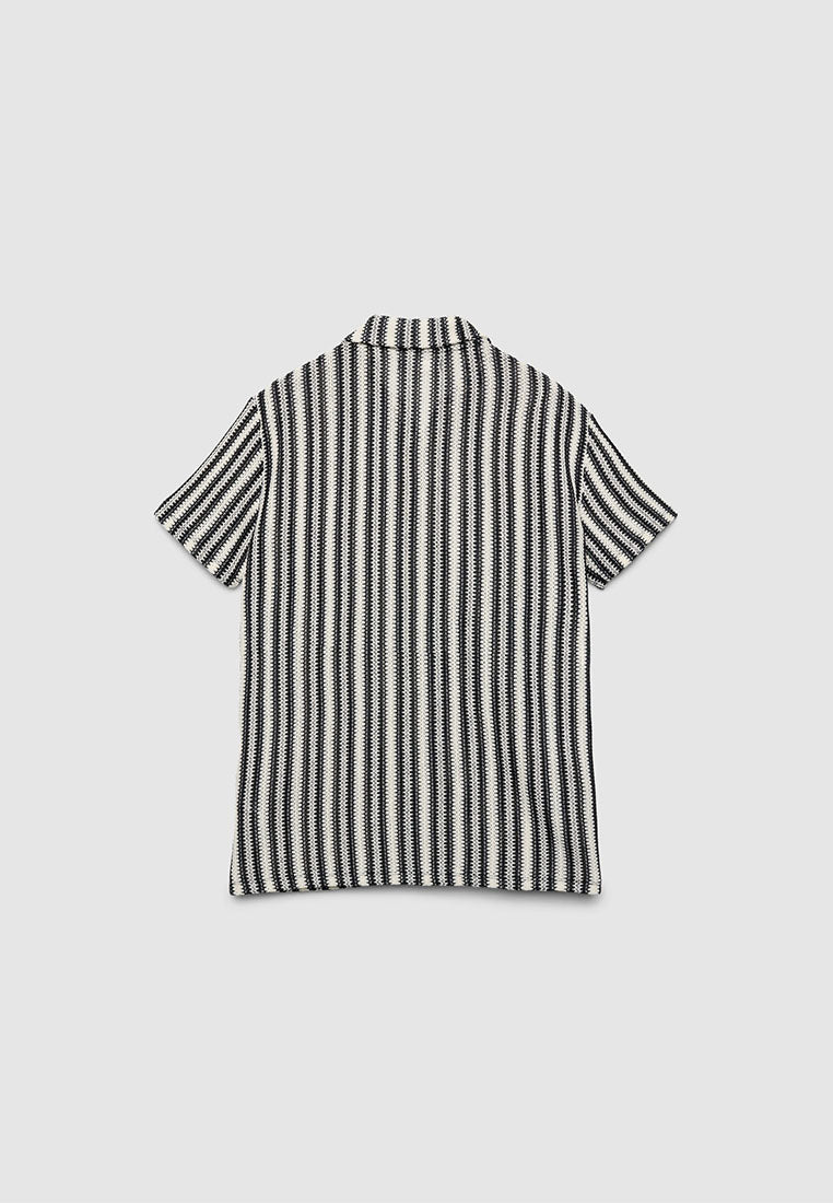 Men's Striped Crochet Polo T-Shirt
