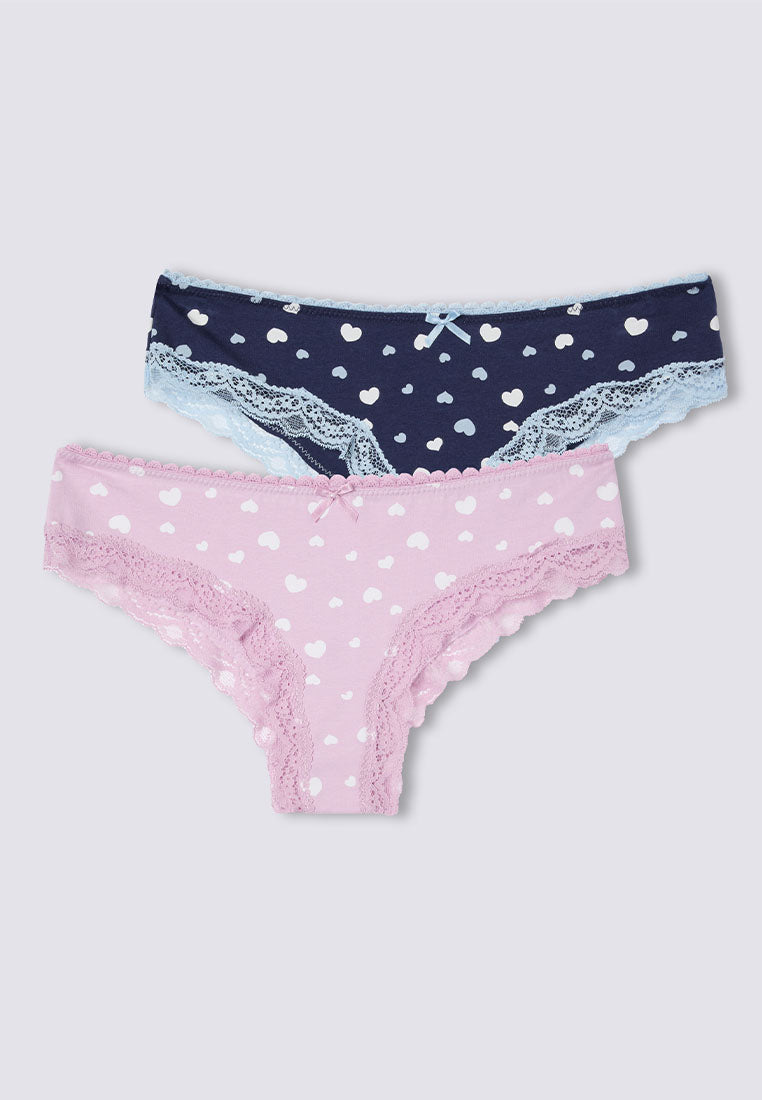 Women's Heart Print Lace-Trimmed Brazilian Slip