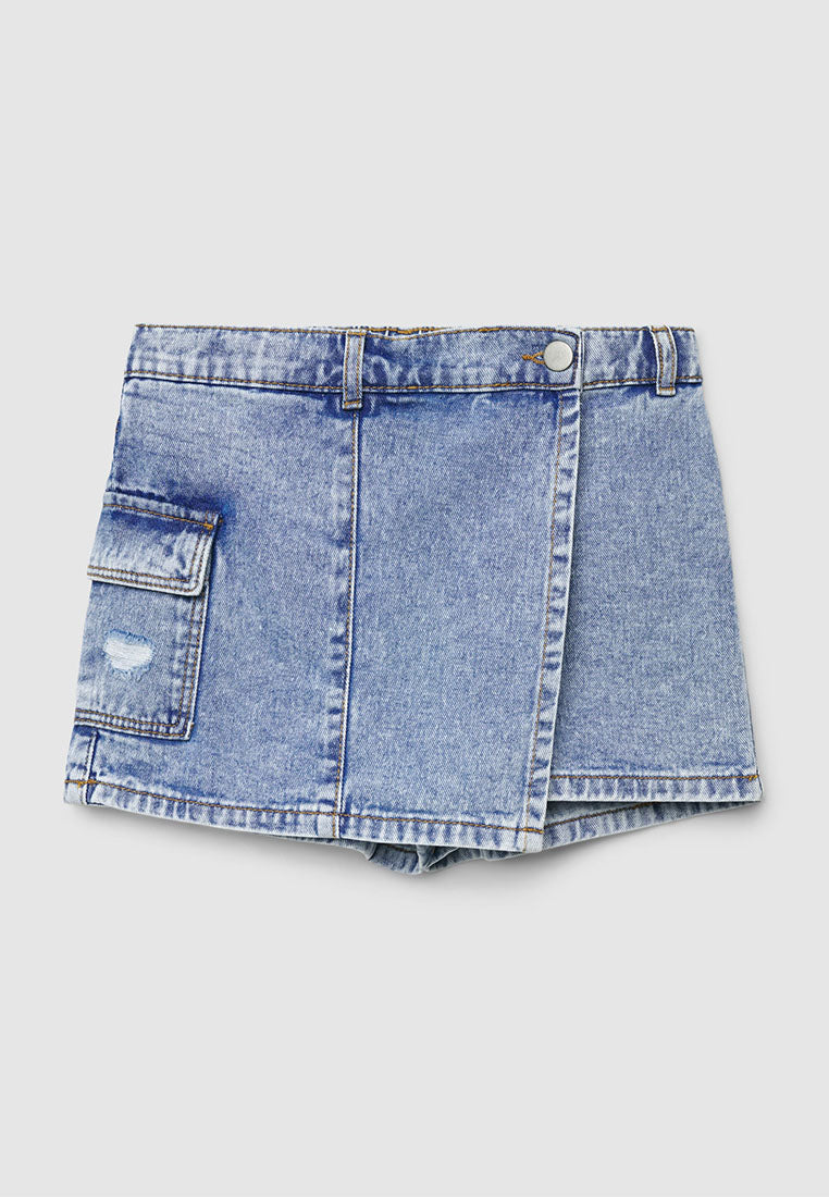 Wrap Style Mini Denim Skirt for Girls