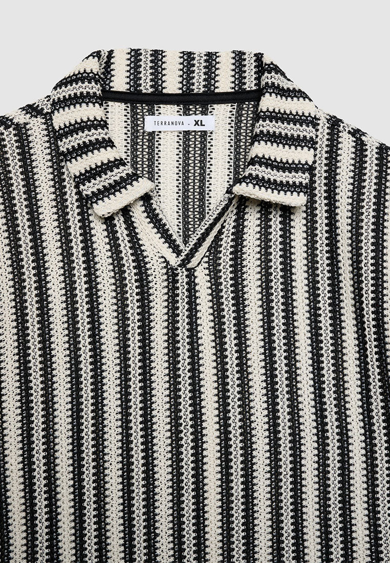 Men's Striped Crochet Polo T-Shirt