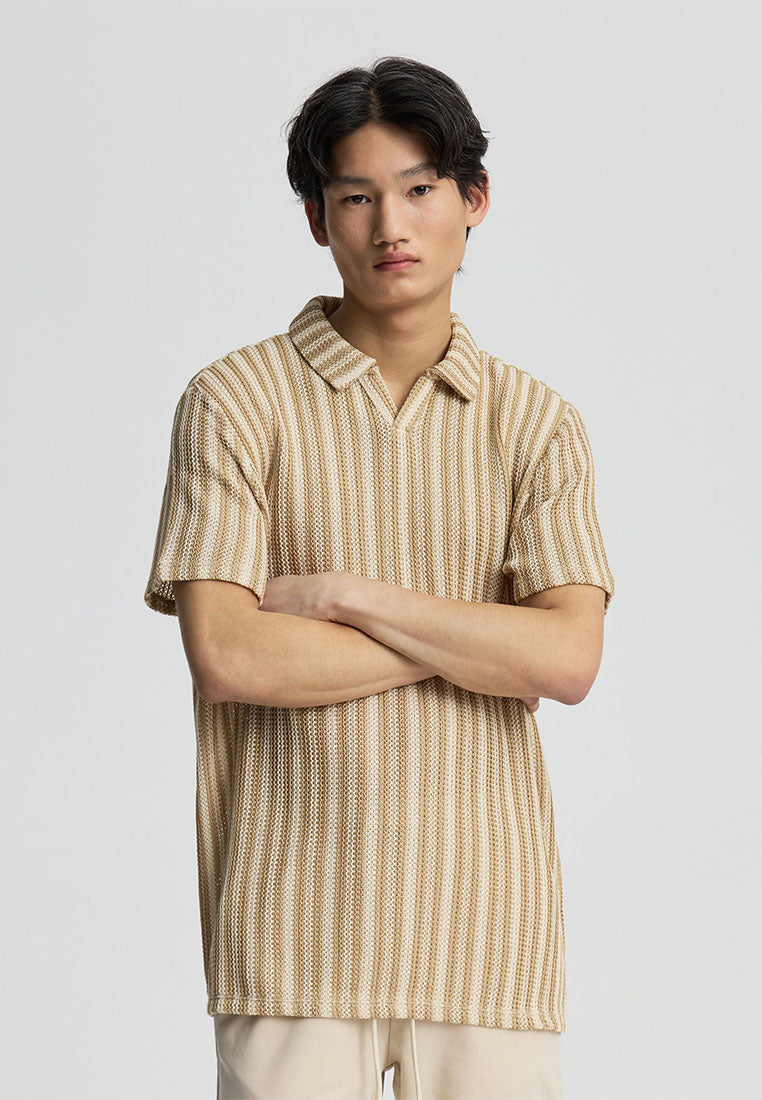 Men's Striped Crochet Polo T-Shirt