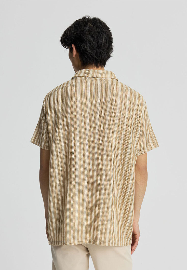 Men's Striped Crochet Polo T-Shirt