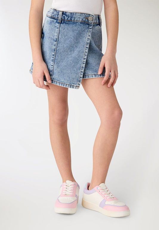 Wrap Style Mini Denim Skirt for Girls
