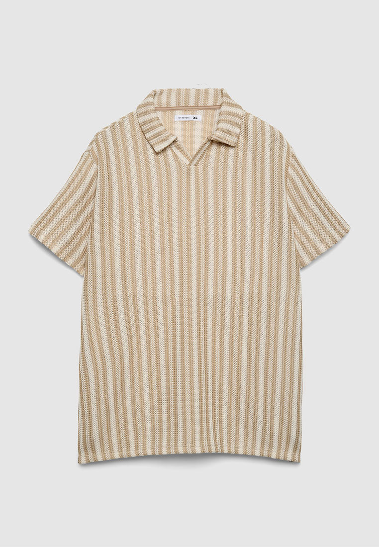Men's Striped Crochet Polo T-Shirt