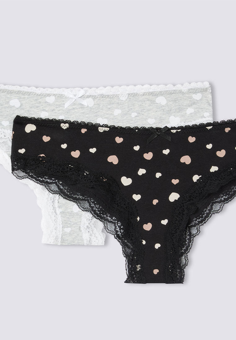 Women's Heart Print Lace-Trimmed Brazilian Slip