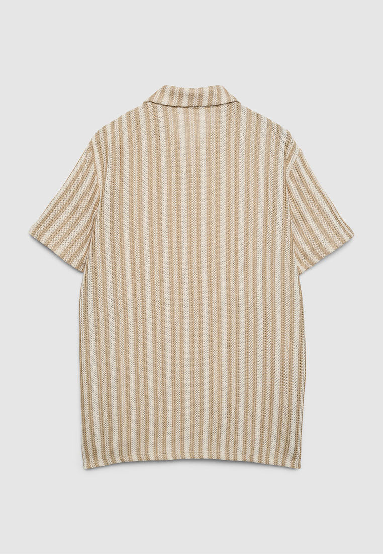 Men's Striped Crochet Polo T-Shirt