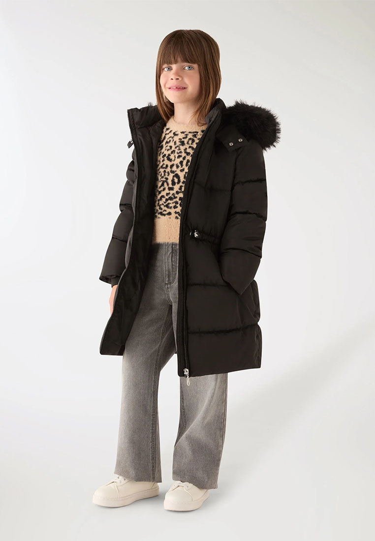 Long padded jacket with hood for Girls