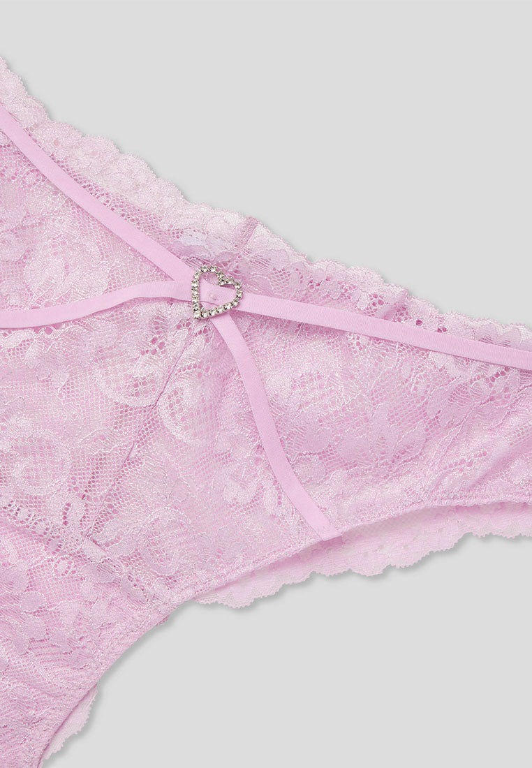 Women's Floral Lace Bikini Panties with Rhinestone Heart