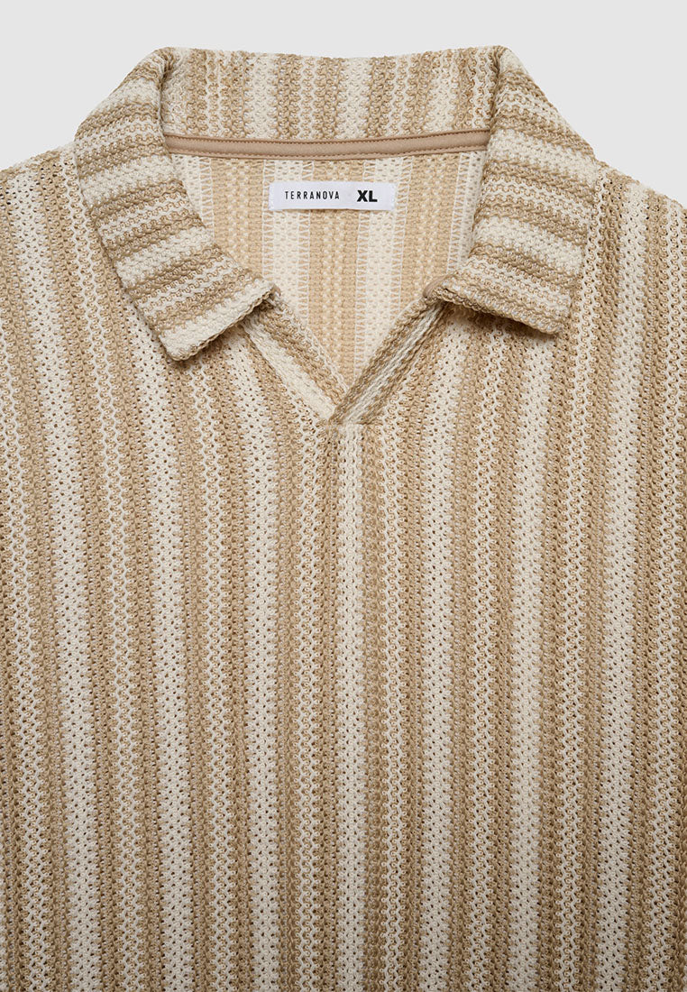 Men's Striped Crochet Polo T-Shirt