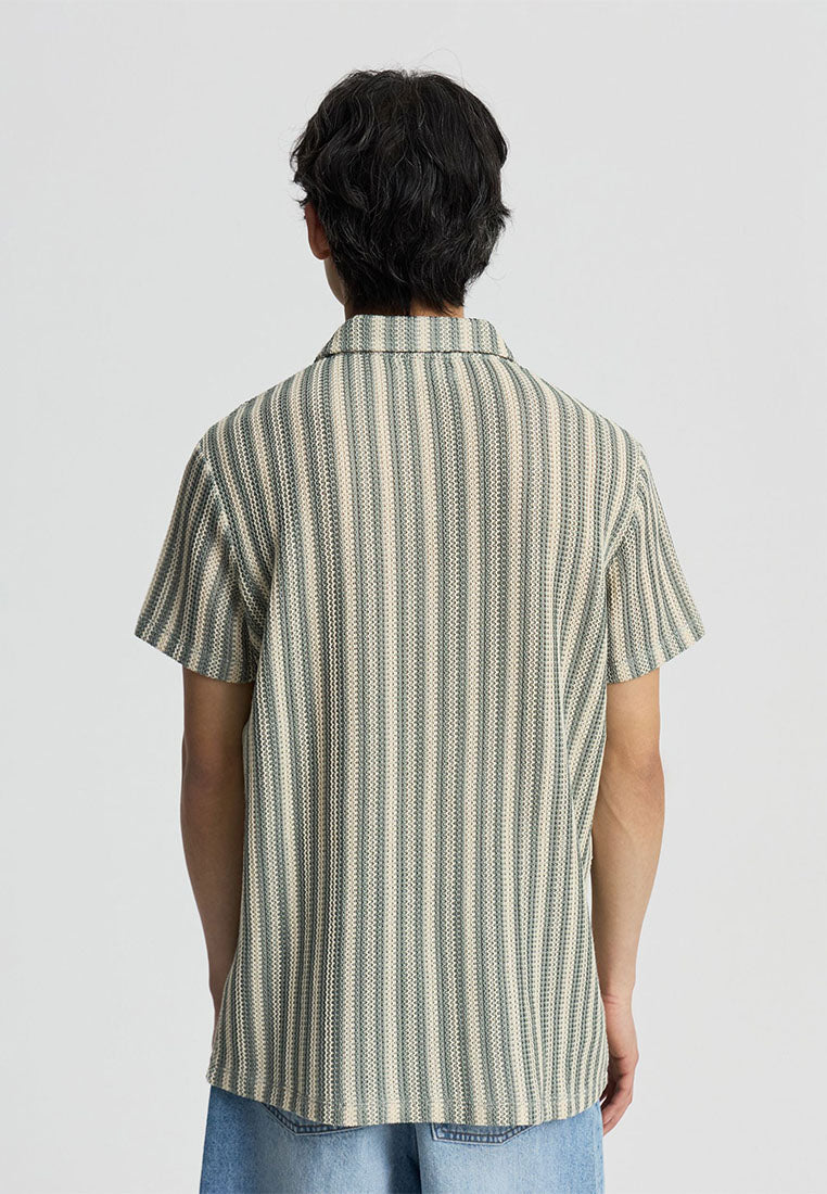 Men's Striped Crochet Polo T-Shirt