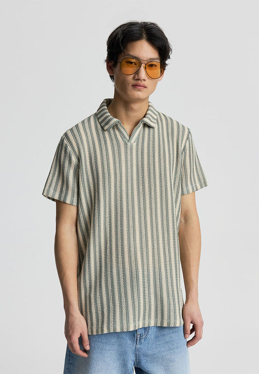 Men's Striped Crochet Polo T-Shirt