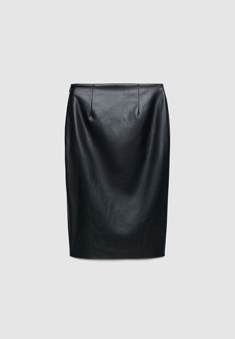 Women's Midi skirt with leather effect and side slit