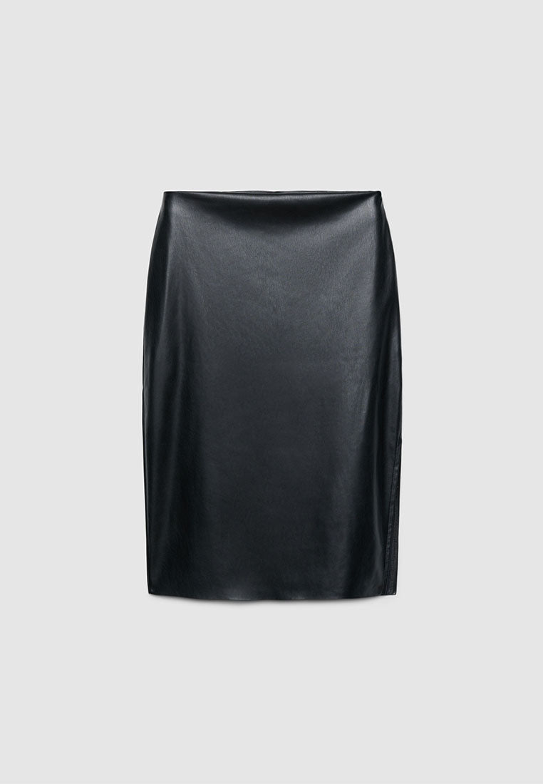 Women's Midi skirt with leather effect and side slit