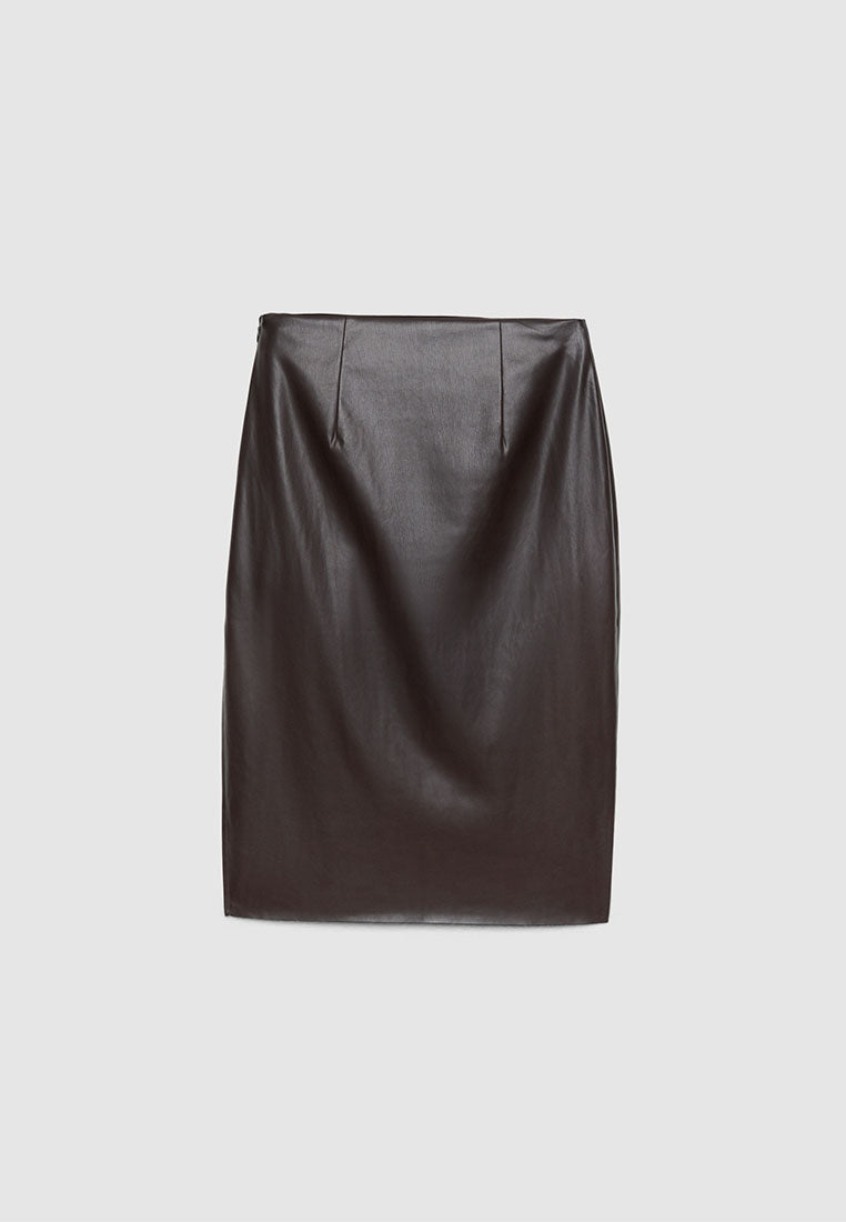 Women's Midi skirt with leather effect and side slit