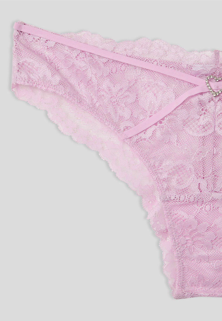 Women's Floral Lace Bikini Panties with Rhinestone Heart