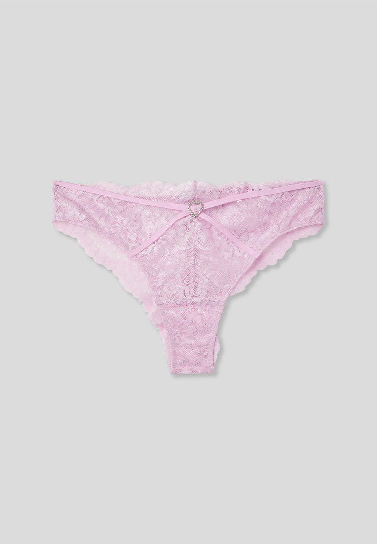 Women's Floral Lace Bikini Panties with Rhinestone Heart