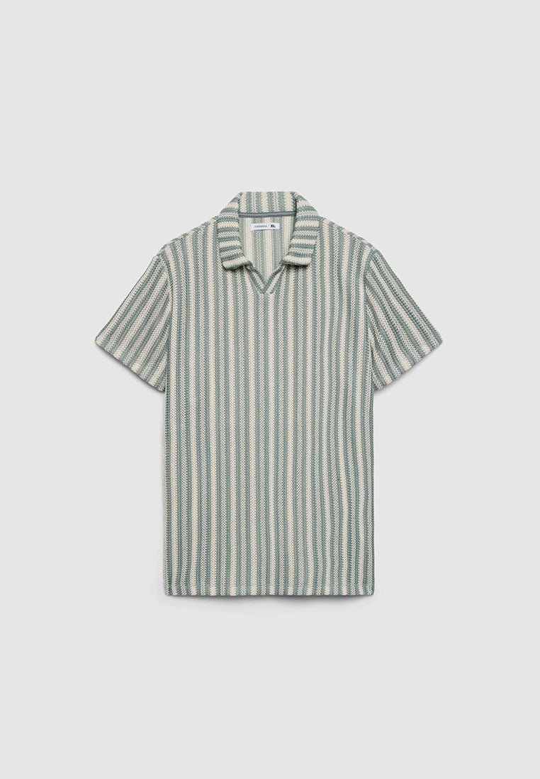 Men's Striped Crochet Polo T-Shirt