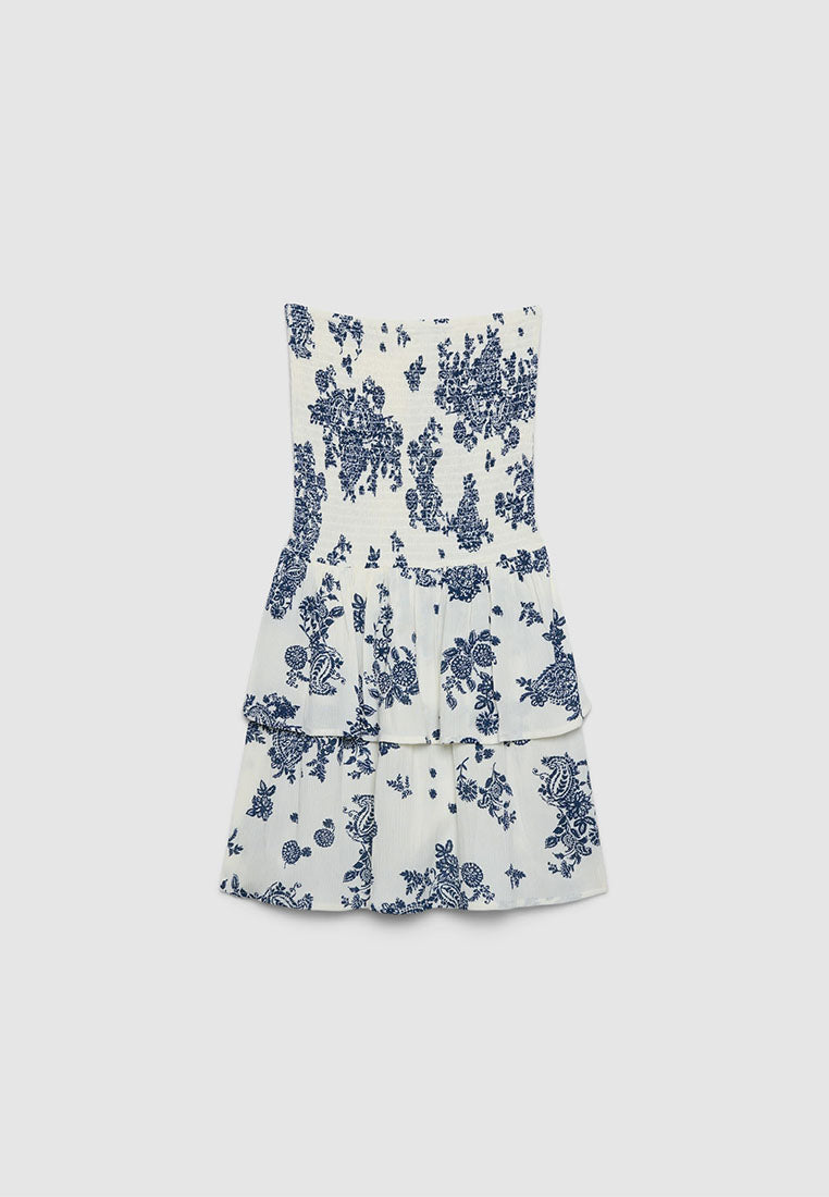 Women's Floral Print Ruffle Bandeau Dress