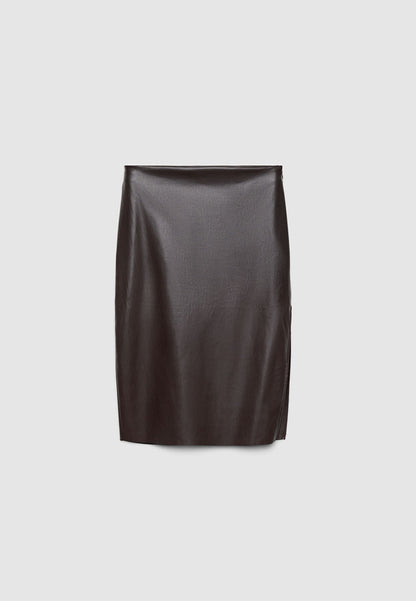 Women's Midi skirt with leather effect and side slit