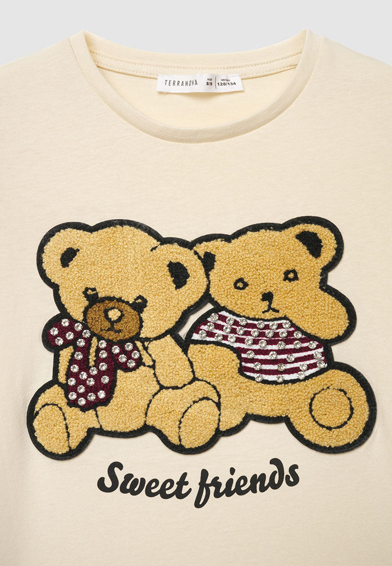 Teddy Bear Chenille Patch T-Shirt for Girls