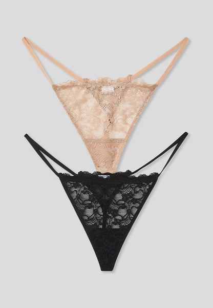 Women's Floral Lace Strappy Thong Panties