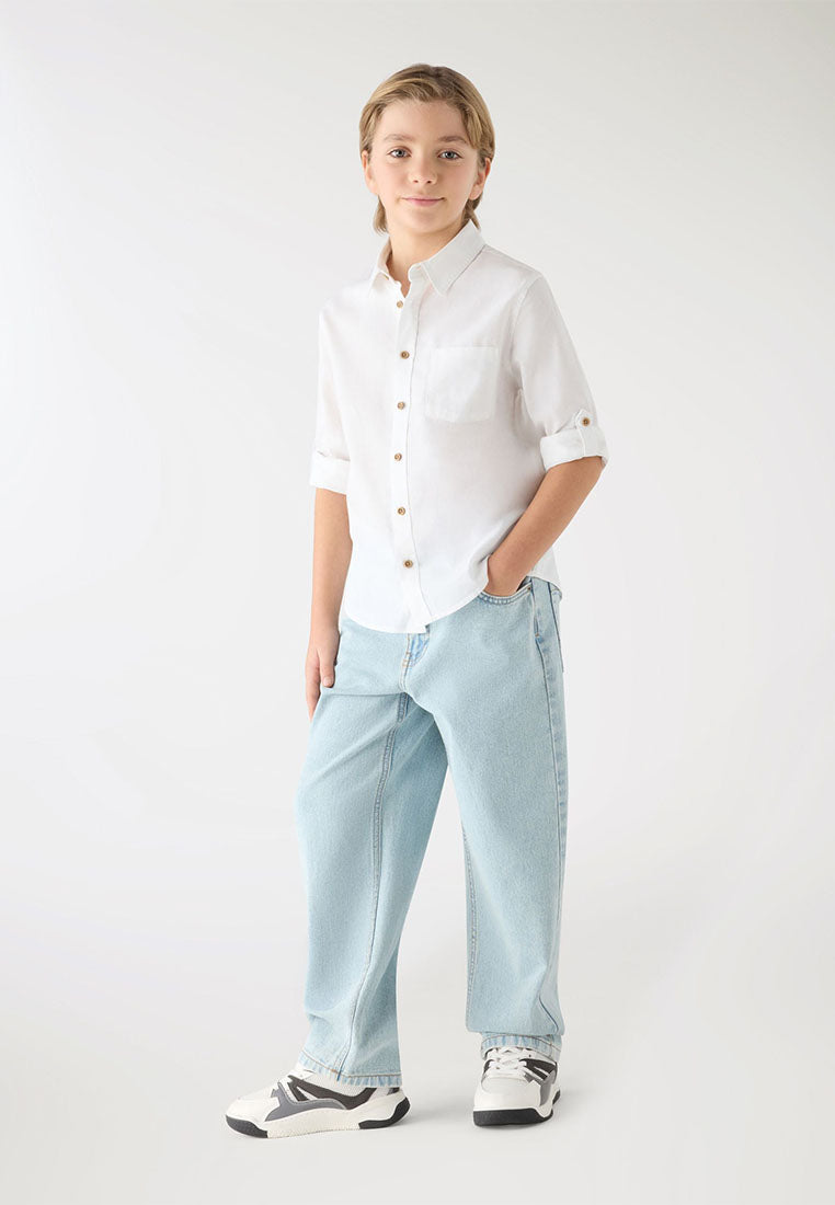 Linen-Blend Roll-Sleeves Polo Shirt for Boys