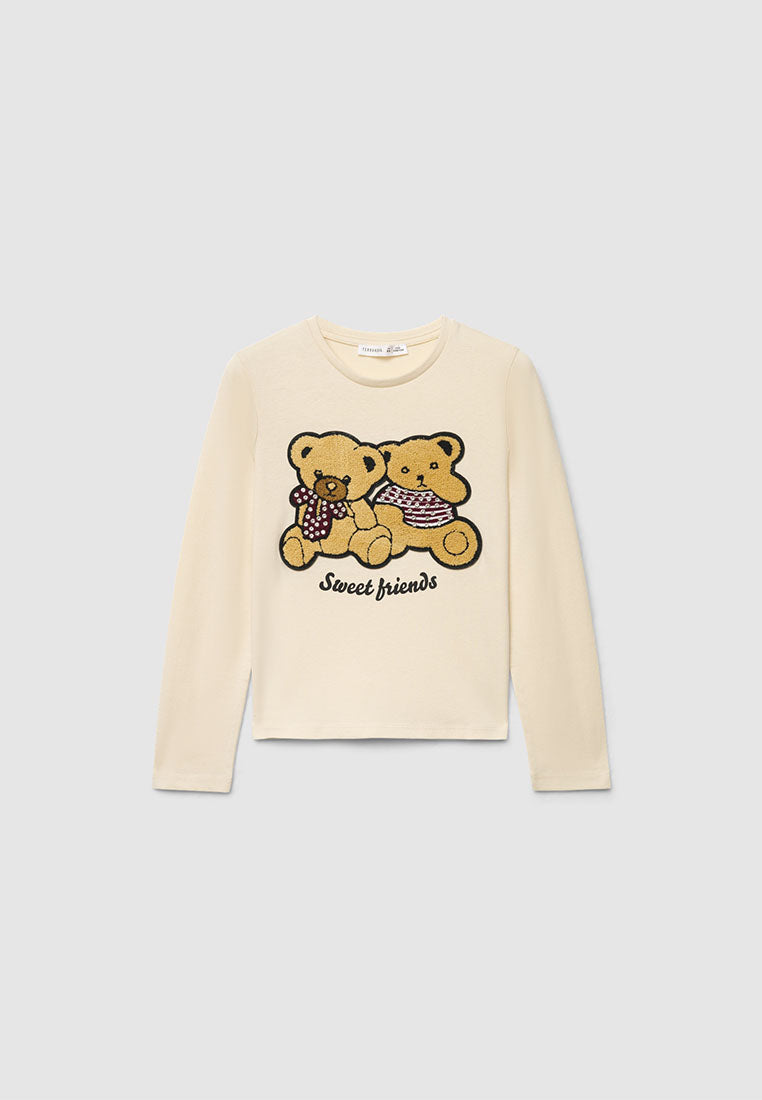 Teddy Bear Chenille Patch T-Shirt for Girls