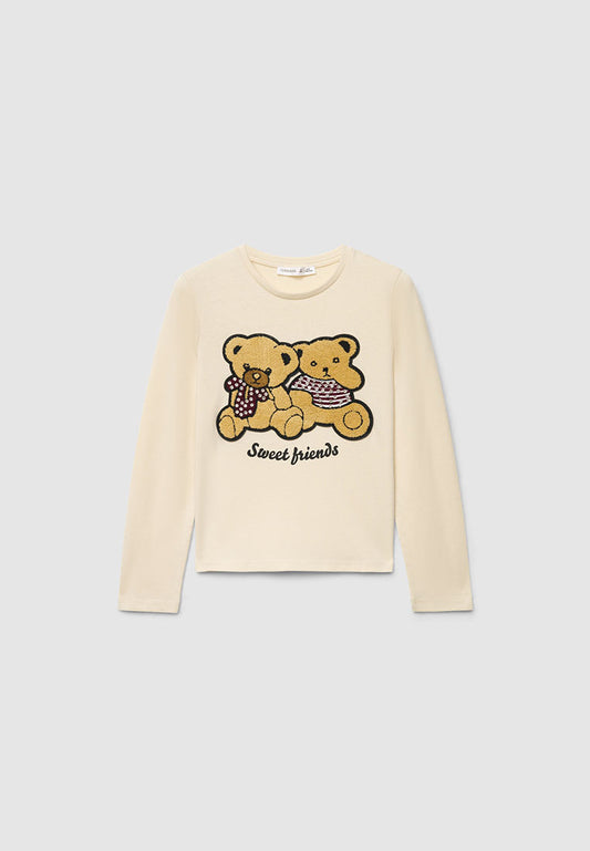 Teddy Bear Chenille Patch T-Shirt for Girls