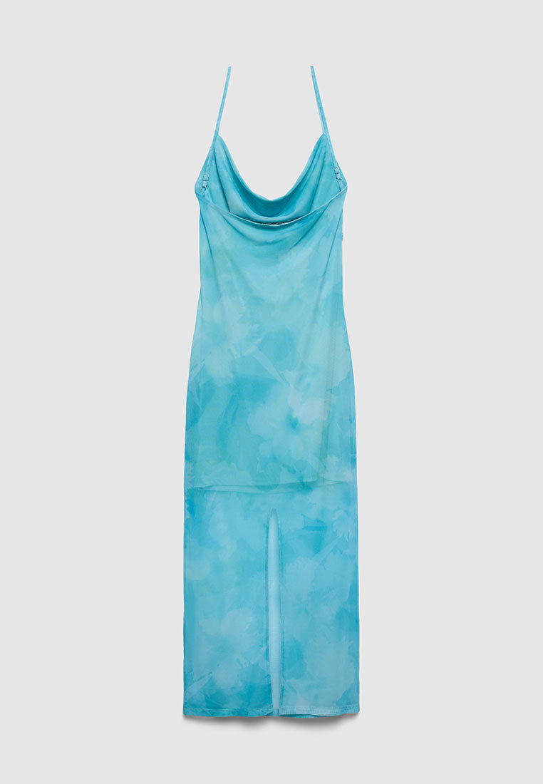 Women's Mesh Drape-Neck Midi Dress