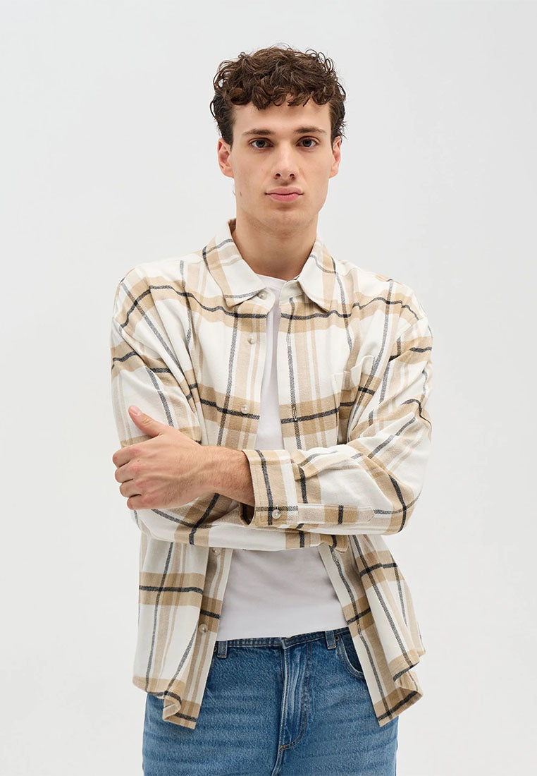 Men's Long-sleeved checked shirt with chest pocket