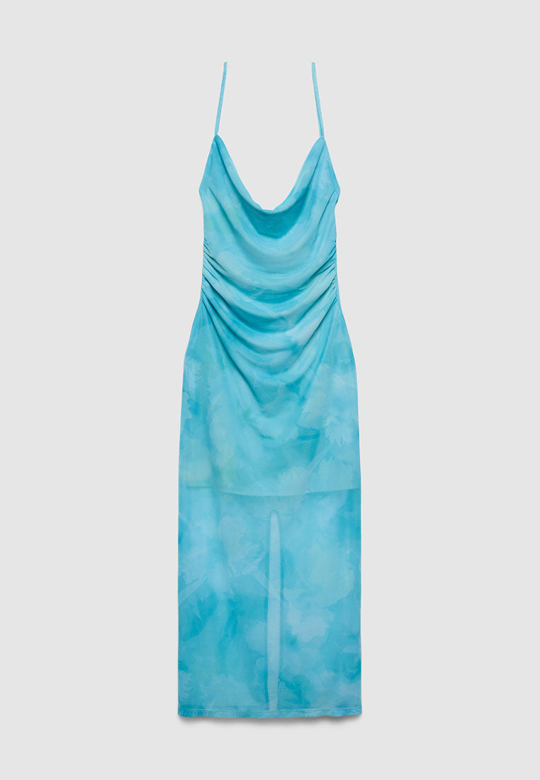 Women's Mesh Drape-Neck Midi Dress