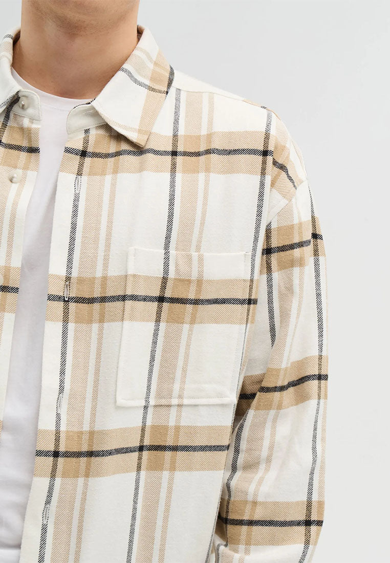 Men's Long-sleeved checked shirt with chest pocket