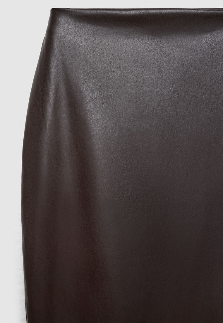 Women's Midi skirt with leather effect and side slit