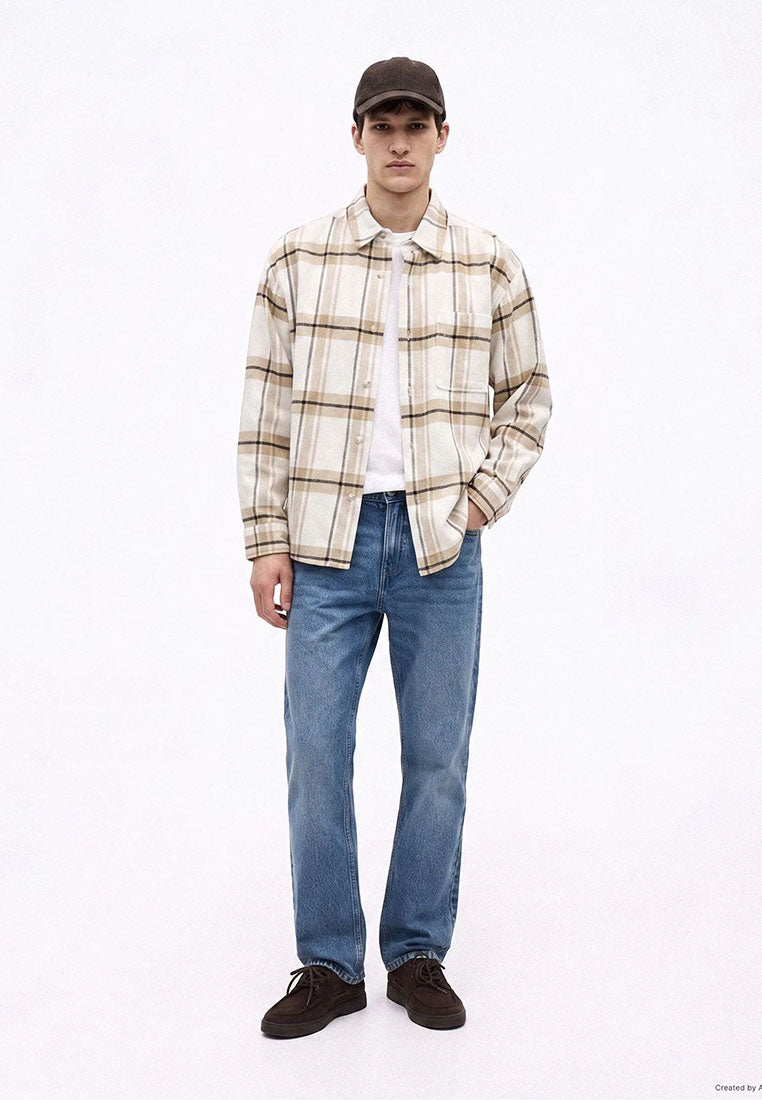 Men's Long-sleeved checked shirt with chest pocket