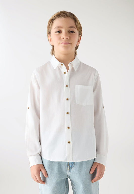 Linen-Blend Roll-Sleeves Polo Shirt for Boys
