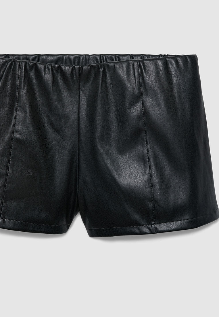 Women's Leather-effect culotte shorts with an elasticated waistband