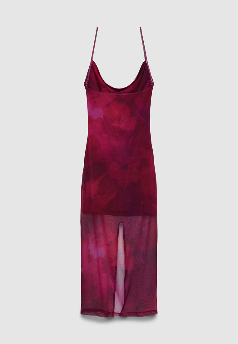 Women's Mesh Drape-Neck Midi Dress