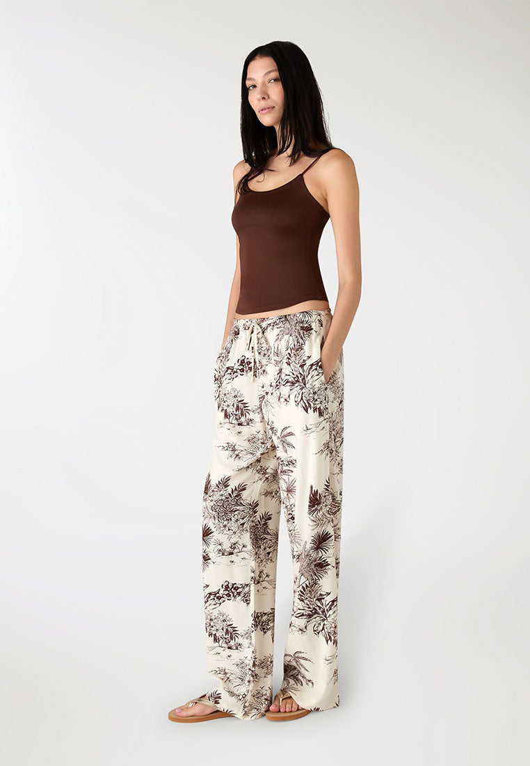 Women's Long Palm-Print Trousers