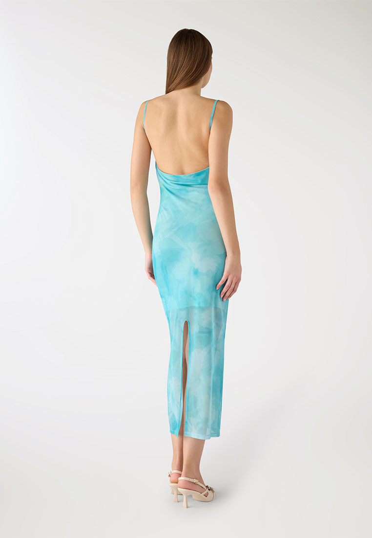 Women's Mesh Drape-Neck Midi Dress
