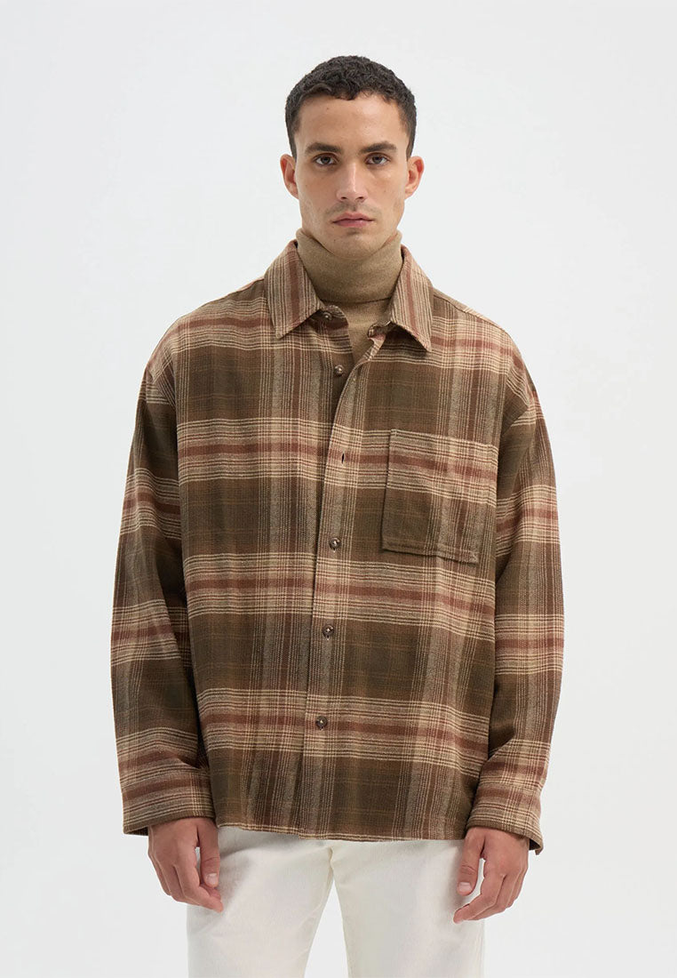 Men's Long-sleeved checked shirt with chest pocket